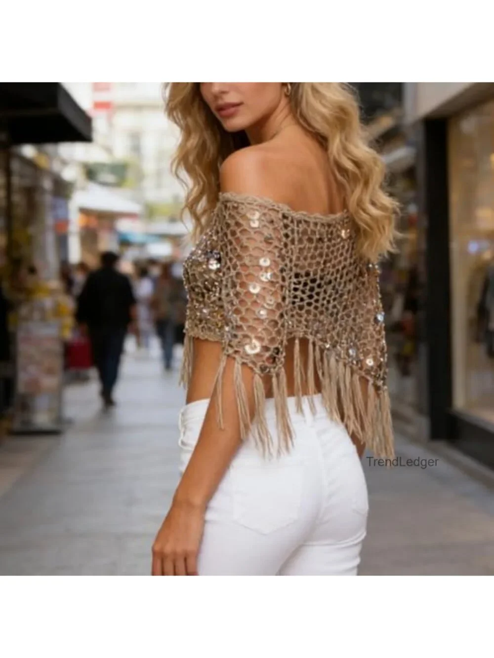 Womens Knit Sequin Poncho Top Crochet Asymmetrical Beach Cover Up